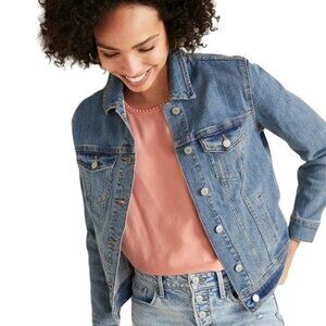 Old Navy Women's Size XS Rock Star Denim Jacket Medium Wash Blue Jean Button Up